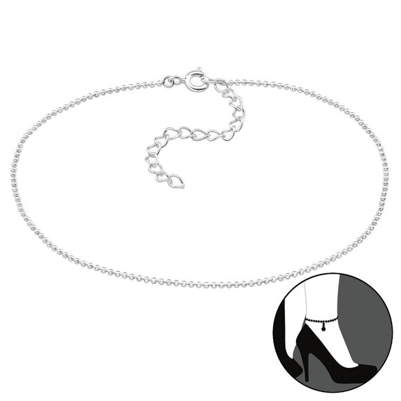 Sterling Silver Ball Beaded Anklet - Picture 1 of 11